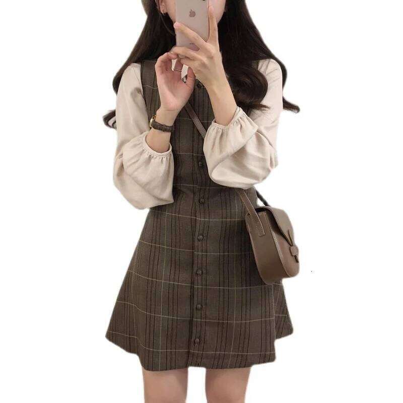 Preppy Sty Japan Girls Matching Outfits Date Lady Autumn Spring 2023 A Line Women Plaid Shirt Dress XJ260225