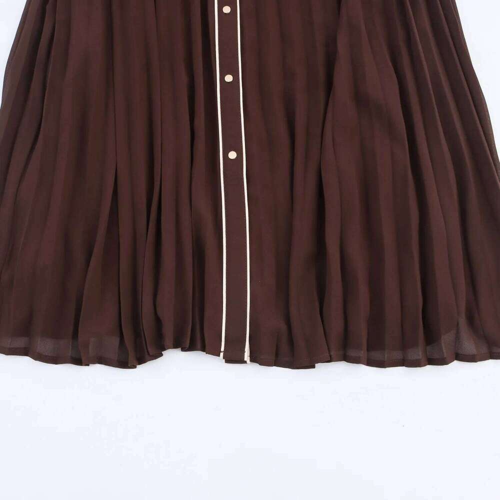 Pleated Effect Elegant With Belt Sleeve Midi For Women Solid Long Dress Temperament New Women's Dresses XJ260225
