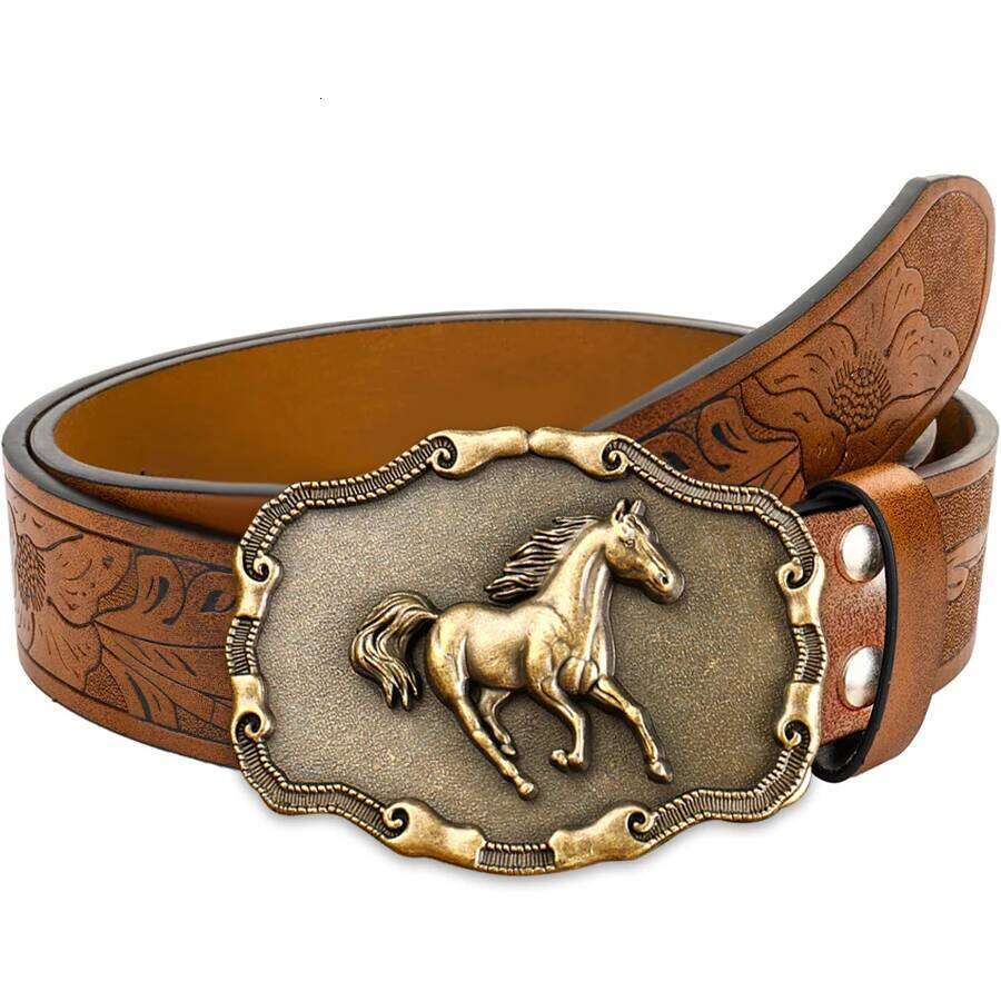 Golden galloping horse belt exquisite large plate alloy buckle for both men and women - irregular pattern carved f Y260225