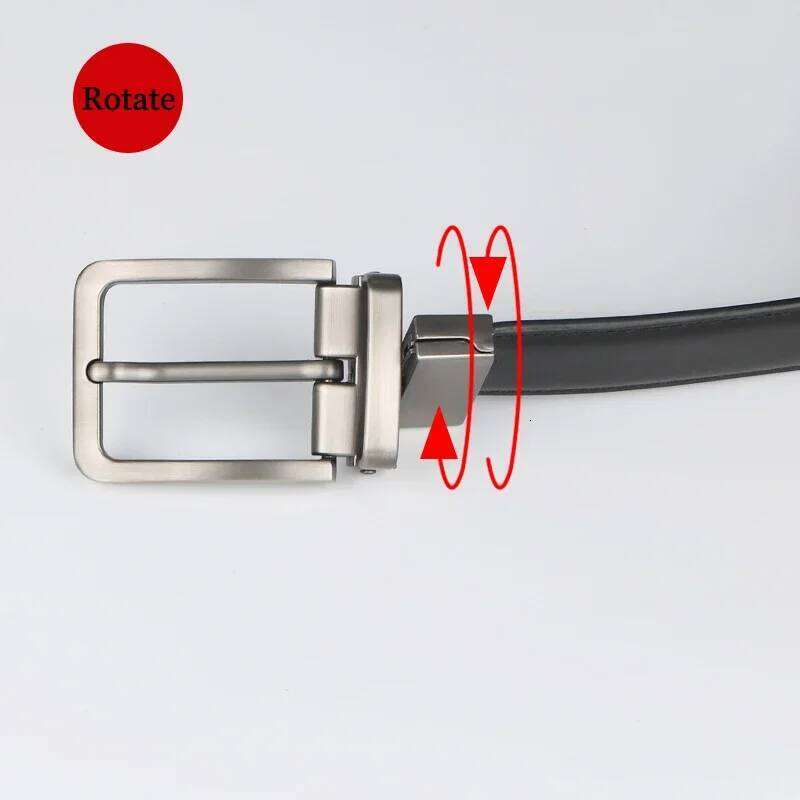 1pc Men's Leather Reversible Belt, Rotate Black Buckle Y260225