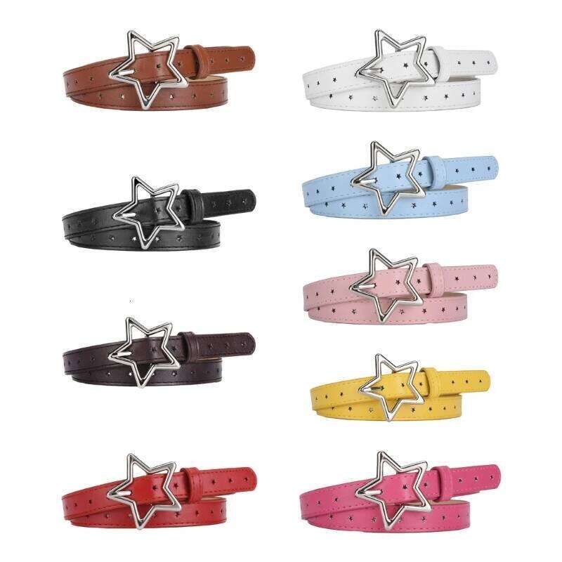 Harajuku Teens Belt with Alloy Star Buckle Light Luxurious Personality Waist Belts for Women Girls Coat Dress Y260225