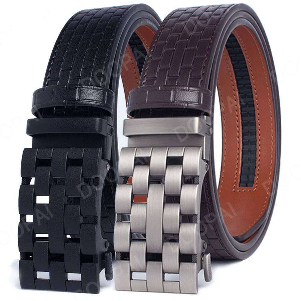 2023 Belt Metal Luxury Brand Automatic Buckle Plaid Genuine Leather Belts for Men Waist Strap Black Male Y260225