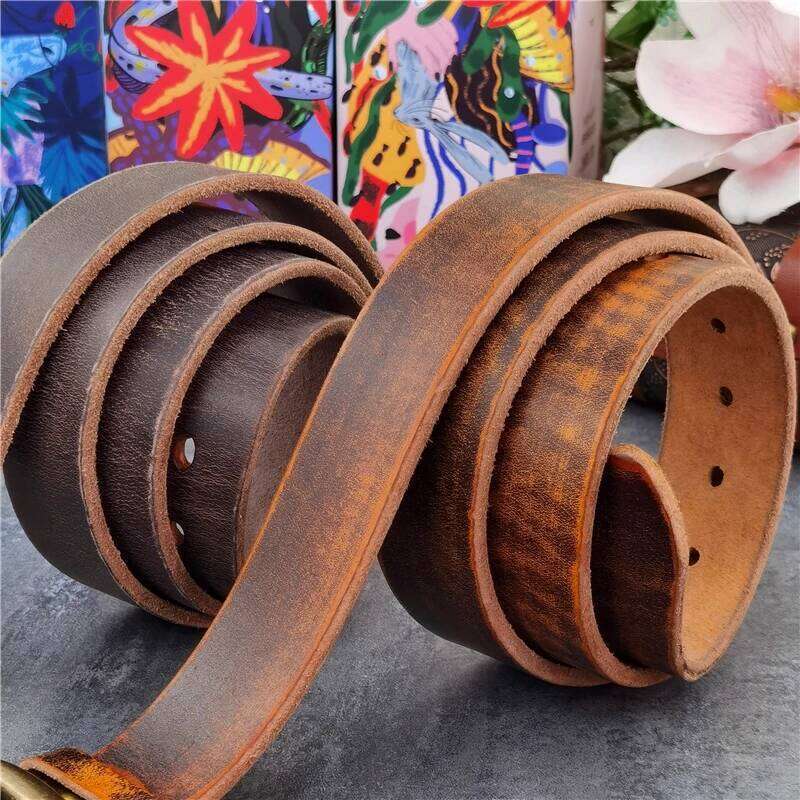 Retro Cowboy Jeans Men's Vintage Brass Buckle Thick Leather Ceinture For Long Waist Belt Men MBT0539 Y260225