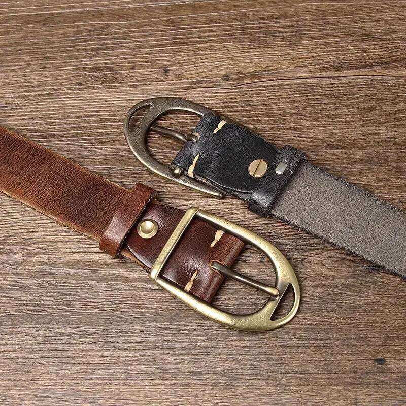 3.8CM Men High Quality Genuine Leather Belt Luxury Designer Copper Buckle Belts Pure Cowskin Vintage Strap Male Jeans for Man Y260225