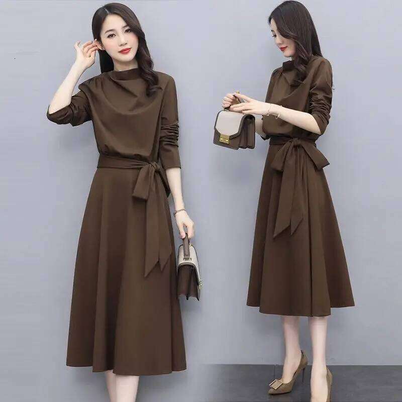 Long Sleeves Women's Elegant Midi Dresses for Women Womens Office Dress Woman Streetwear Autumn Winter Korean Style New XJ260225