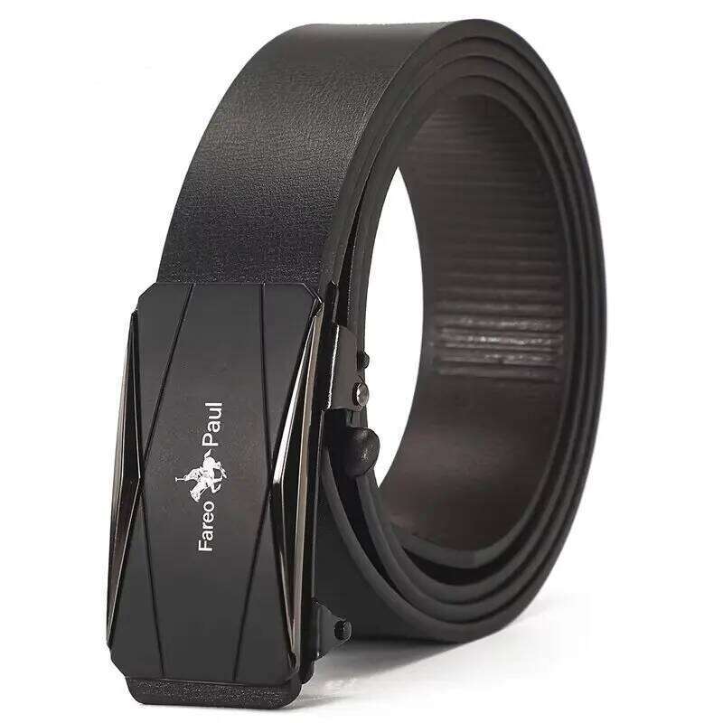 Fashion Men's Genuine Leather Automatic Buckle Ratchet Belt Random Adjustment Y260225
