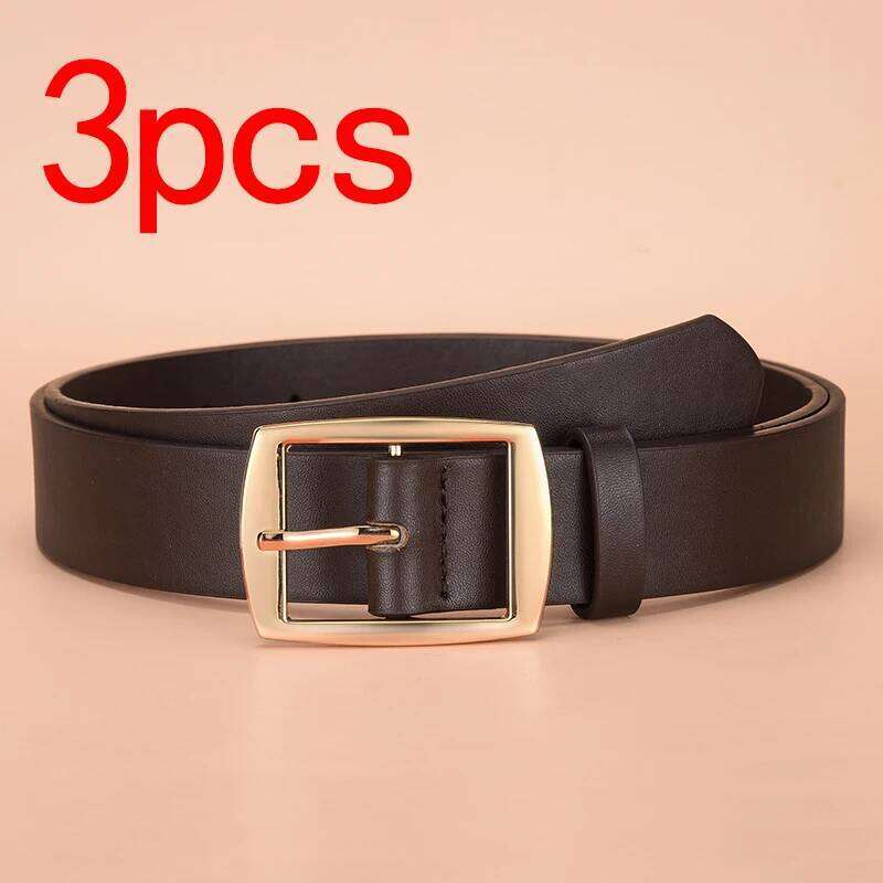 3pcs Men's Gold Alloy Buckle Fashionable, Atmospheric, Simple, Casual Style Jeans Decorative Belt, Is A Good Gift Y260225