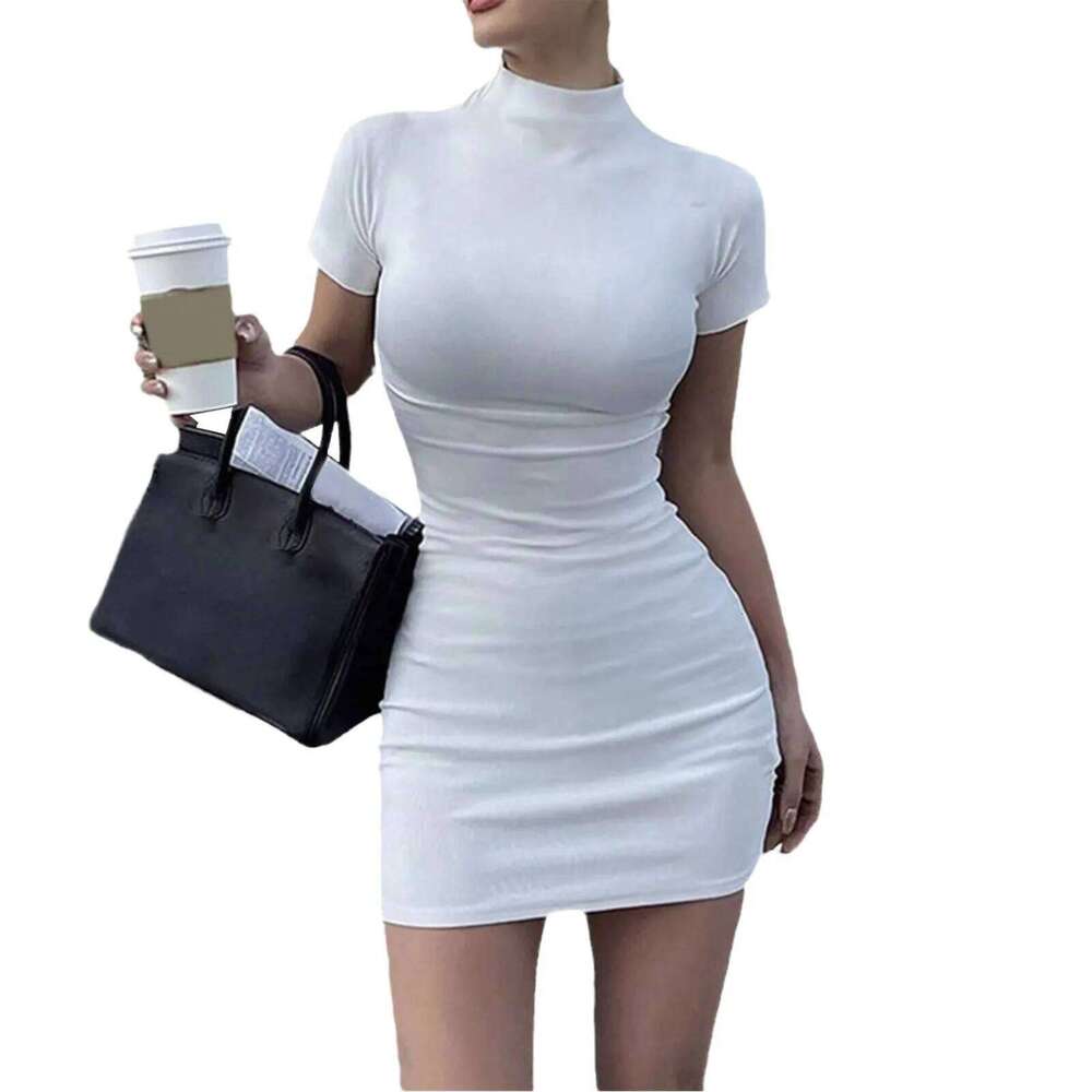 Bodycon Dresses For Women 2024 High Neck Thigh Length Short Sleeve Fitted Women'S Valentines Going Out Club Date Night Outfit XJ260225