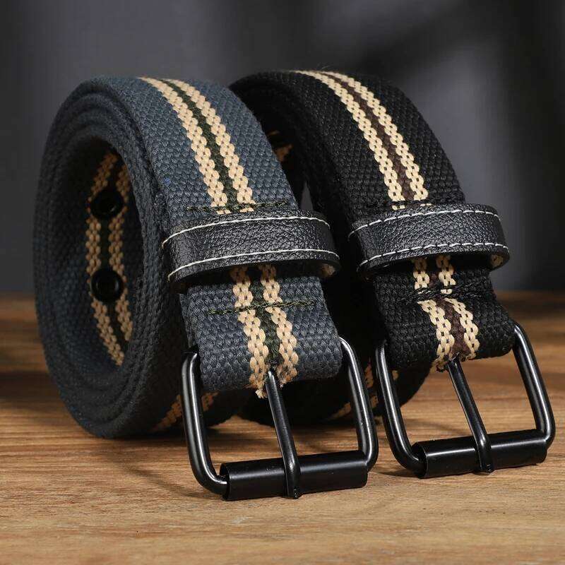 Men's full hole canvas waist needle buckle student youth versatile jeans belt, military training Korean version, ext Y260225