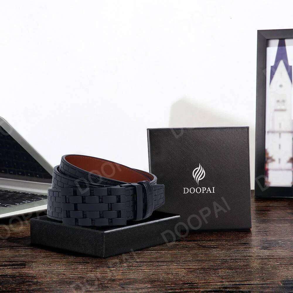 2023 Belt Metal Luxury Brand Automatic Buckle Plaid Genuine Leather Belts for Men Waist Strap Black Male Y260225