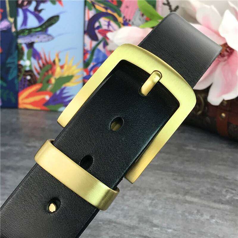 Vintage Brass Buckle Genuine Leather Male Ceinture Yellow Cowboy Jeans Men' Long 130cm Waist Belt MBT0006 Y260225