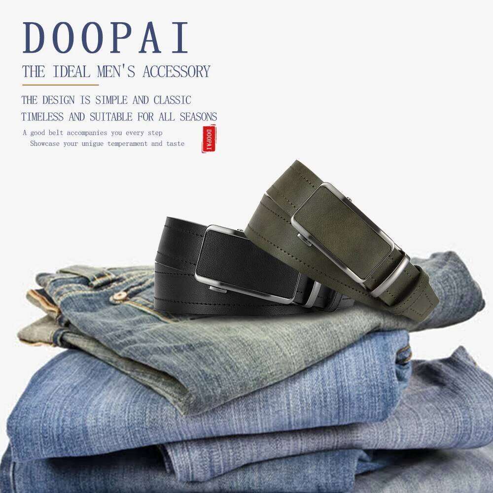 Leather Men's High-quality Business Automatic Buckle Fashionable Ratchet Belt Can Be Adjusted Freely 2PCS Y260225