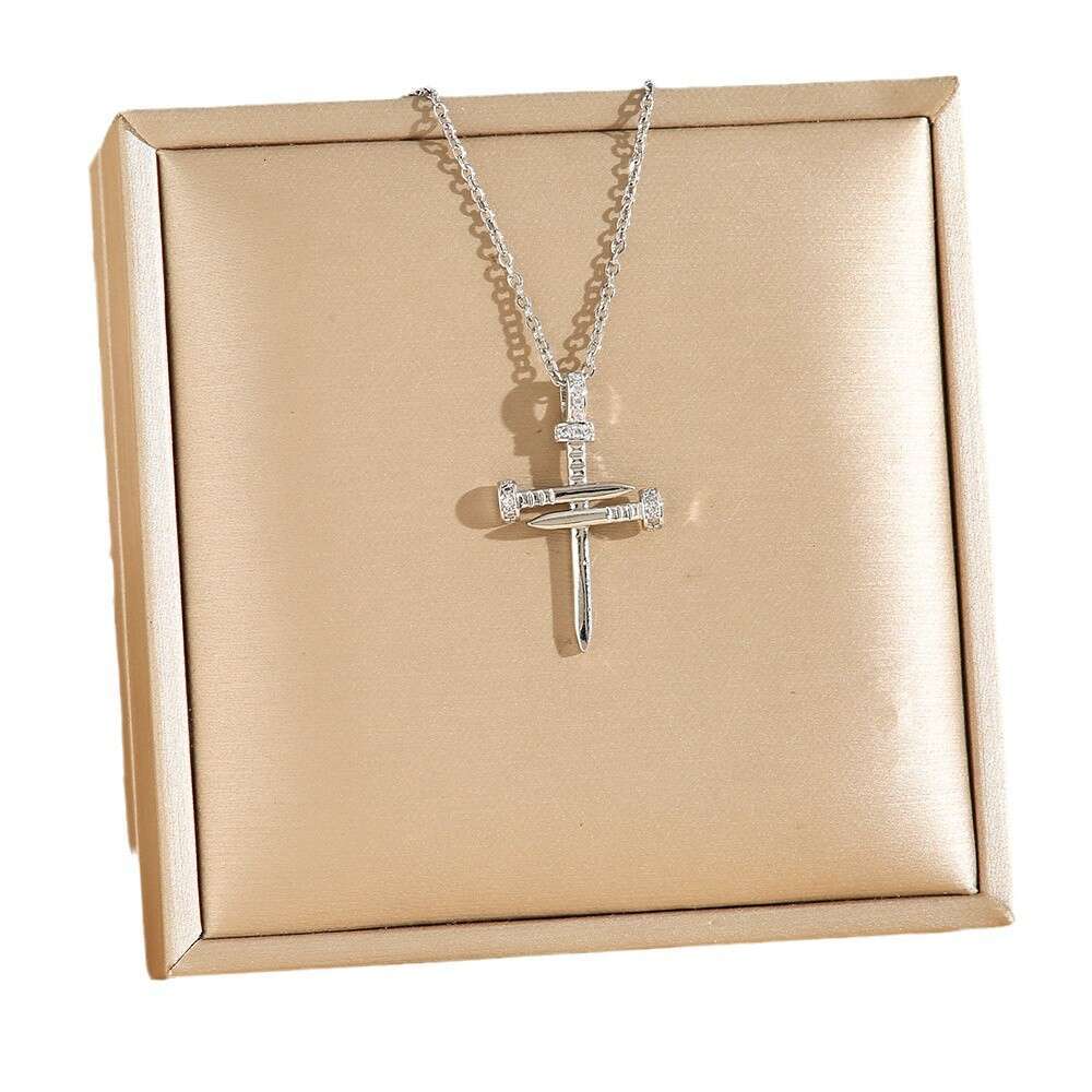 Micro Inlaid Diamond Stud Cross Titanium Steel Necklace for Women Trendy Collarbone Chair