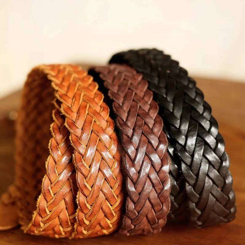 Designer Retro Brass Copper Buckle Hand-woven Vegetable Genuine Leather Casual Versatile Soft Jeans Belt Universal Style Y260225