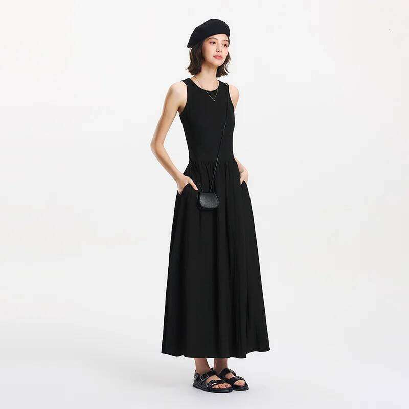 Semir Women High Waist Patchwork Tank Versatile 2025 New Summer Round Neck Long Dress Commute Chic for Trendy Style XJ260225