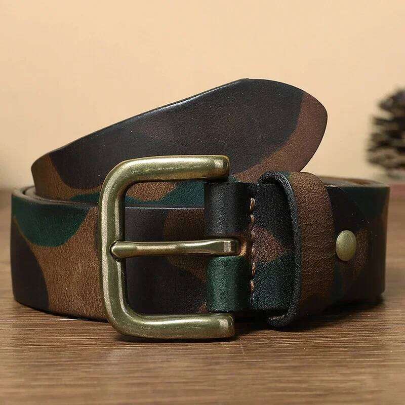100% Genuine Leather 2025 Men High Quality Camouflage Pure Cowhide Belt Strap Male Luxury Pin Buckle Vintage Jeans Belts Women Y260225