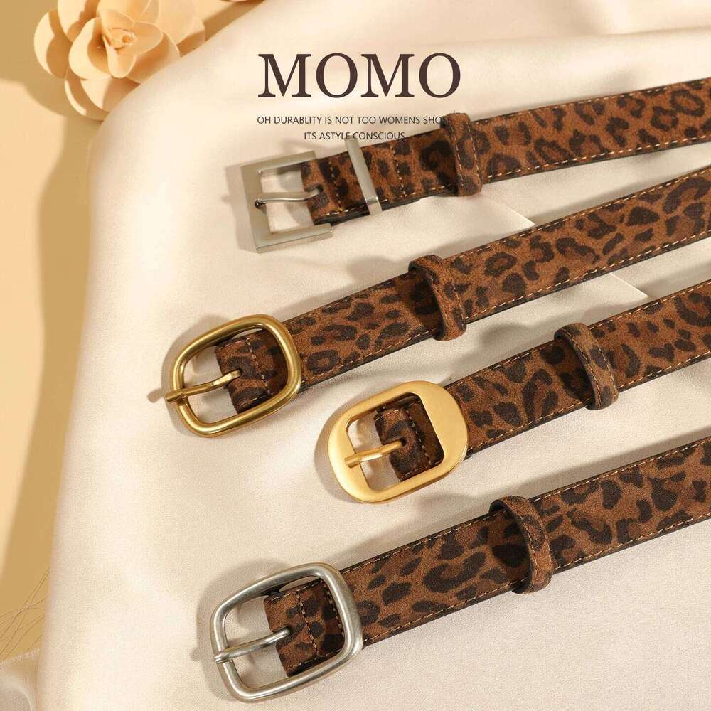 Suede leather Women Leopard Print Waist with Metal Buckle Genuine Leather Decorative Belt Vintage-Style Trouser Belts Y260225