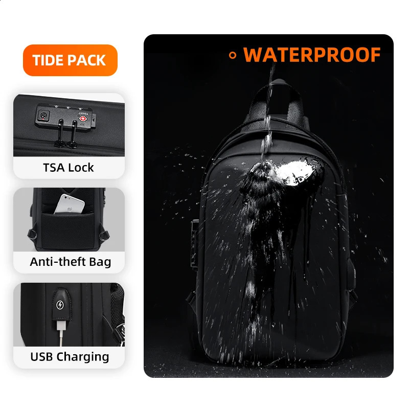 Fenruien Mens Bag Shoulder Bag Multifunction Anti-theft Waterproof Male Crossbody Bag Casual Short Trip Chest Pack USB Charging 260305