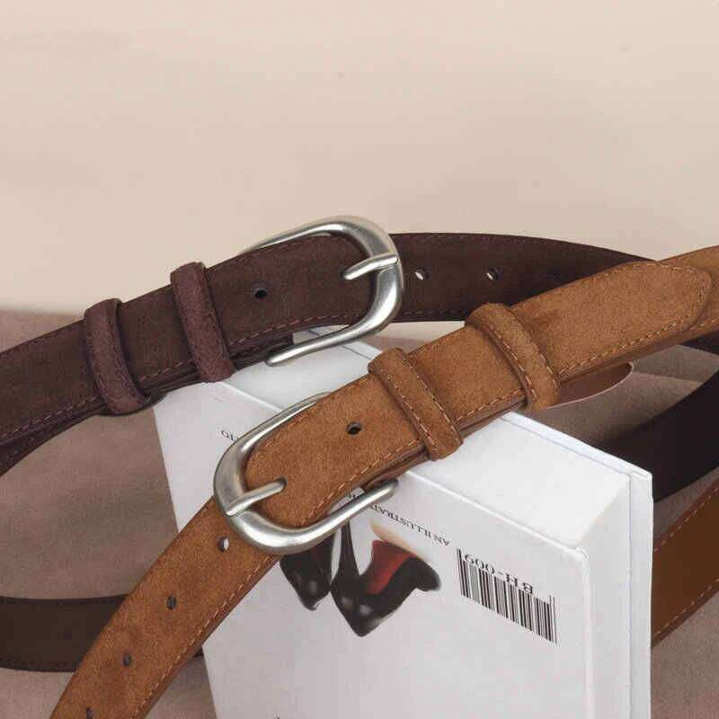 Casual Genuine Leather Belt Suede Cowhide Belts for Women Wide Elegant Dress Jeans Waistband Silver Buckle belt Y260225