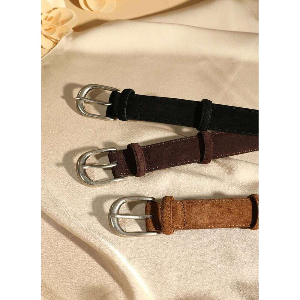 Casual Genuine Leather Belt Suede Cowhide Belts for Women Wide Elegant Dress Jeans Waistband Silver Buckle Girdle Y260225