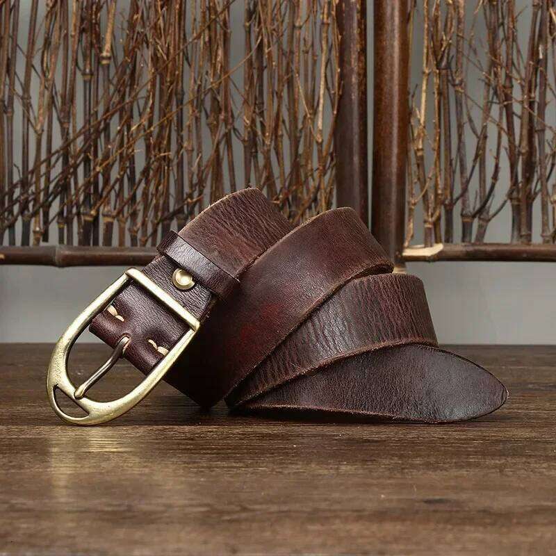 3.8CM Men High Quality Genuine Leather Belt Luxury Designer Copper Buckle Belts Pure Cowskin Vintage Strap Male Jeans for Man Y260225