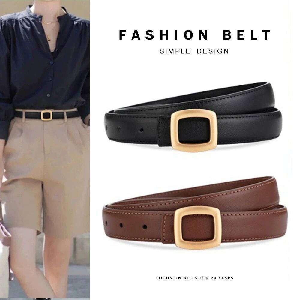 Ladies belt with high-end simple decoration; new trend genuine leather versatile black jeans belt. Y260225