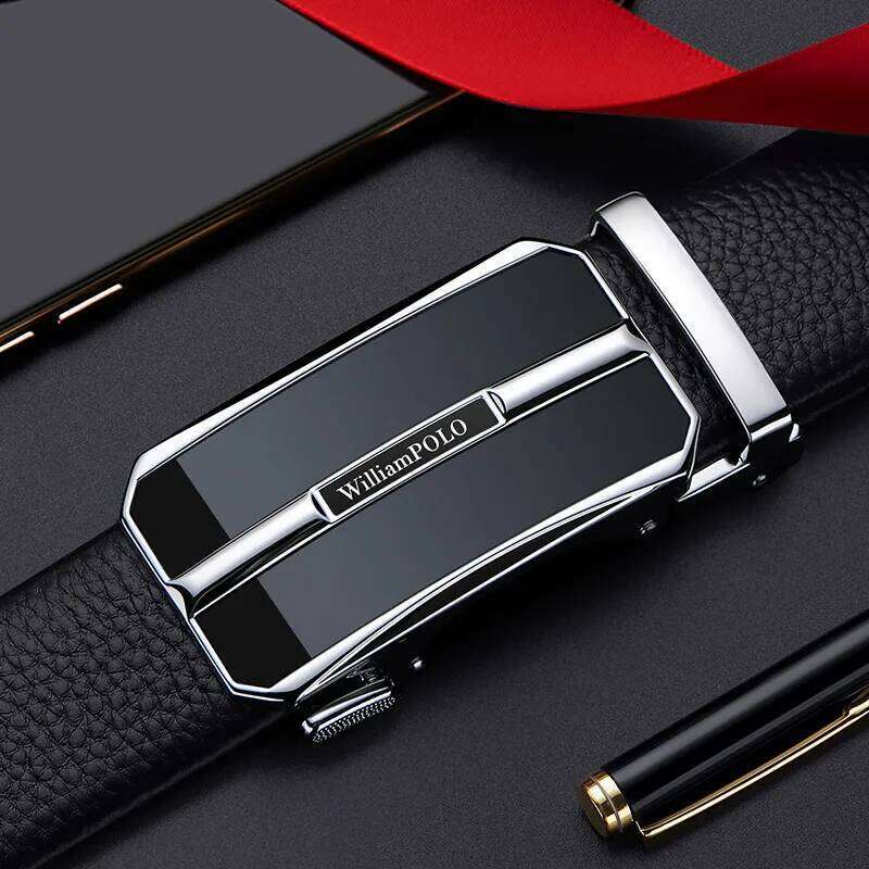 Men's leather with automatic buckle, fashionable belt, high-end business belt Y260225