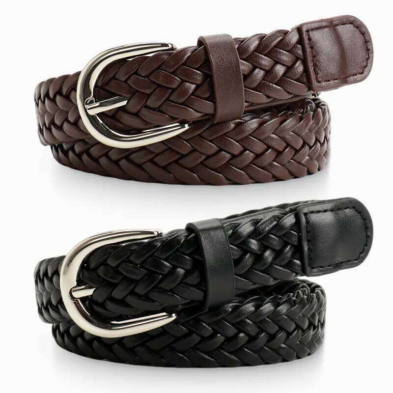 Brown Pu Braided Women's Belt Simple Design Dress Jeans Decoration Accessories Girdle Gothic Vintage Pin Buckle Black Waistband Y260225