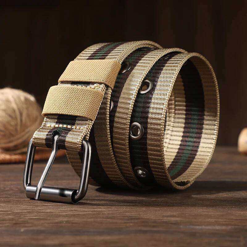 Men's long pin buckle canvas waistband young and middle-aged outdoor nylon braided casual tide belt Y260225