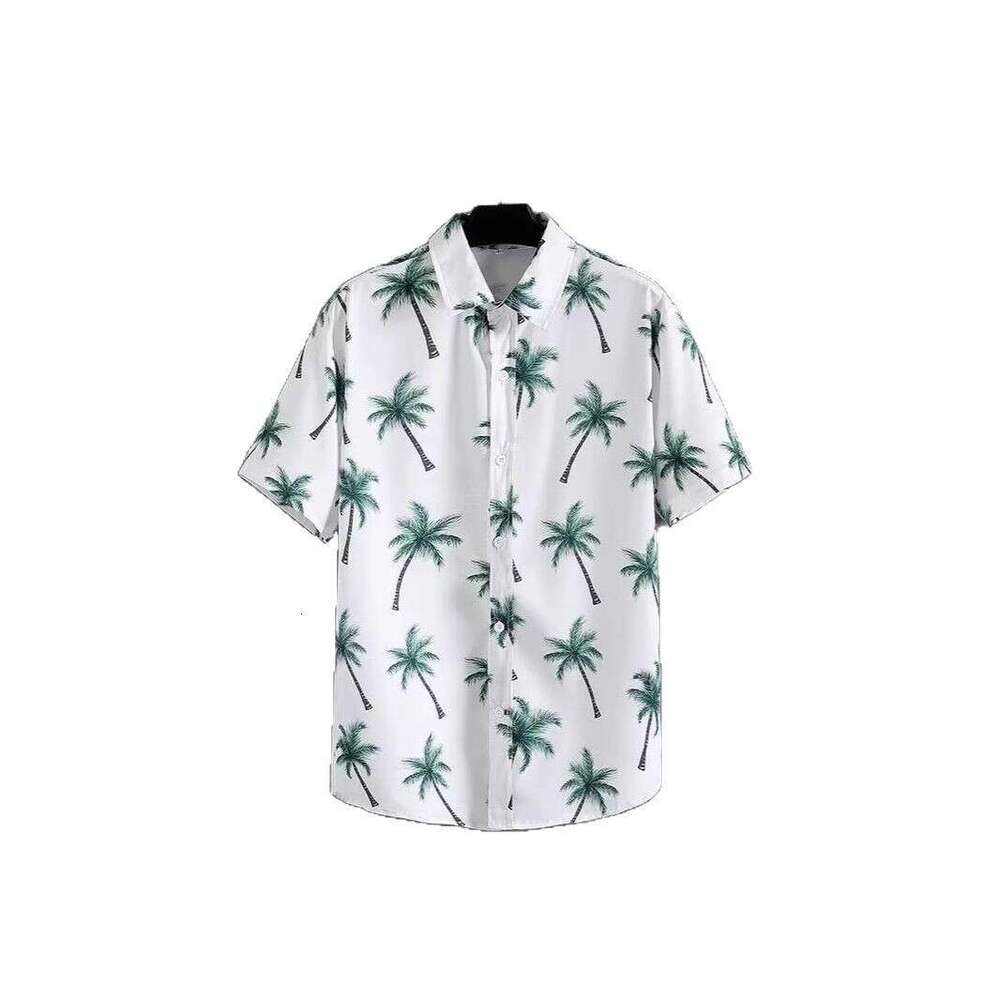 Men's Sleeve Shirt Breathable Summer Korean Style Trendy Printed Half Loose Cut Fits All Body Types, Perfect For Daily Outings And Beach Vacation