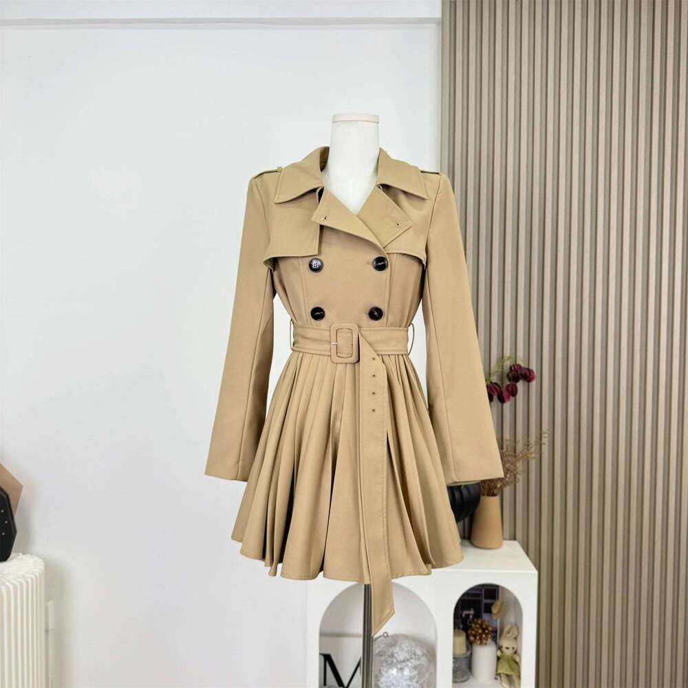 New Autumn Winter Women's Windbreaker Dress Mini Skirt Sleeve Empire Waistline Outerwear Female Long Coat N967 XJ260225