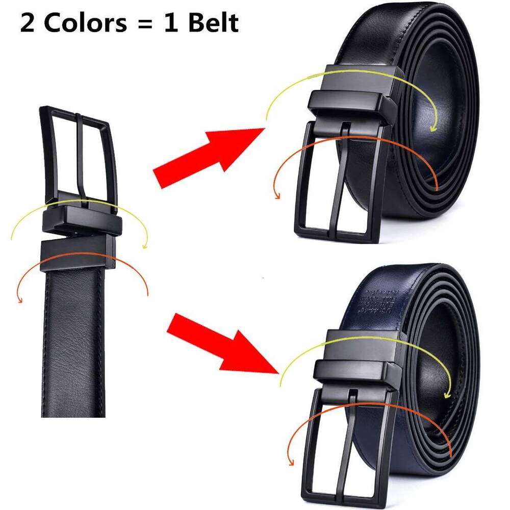 1Pcs Men's Leather Reversible Belt - Classic & Fashion Designs Two in One Belts With Rotated Buckle Ceinture Size 75-160cm Y260225