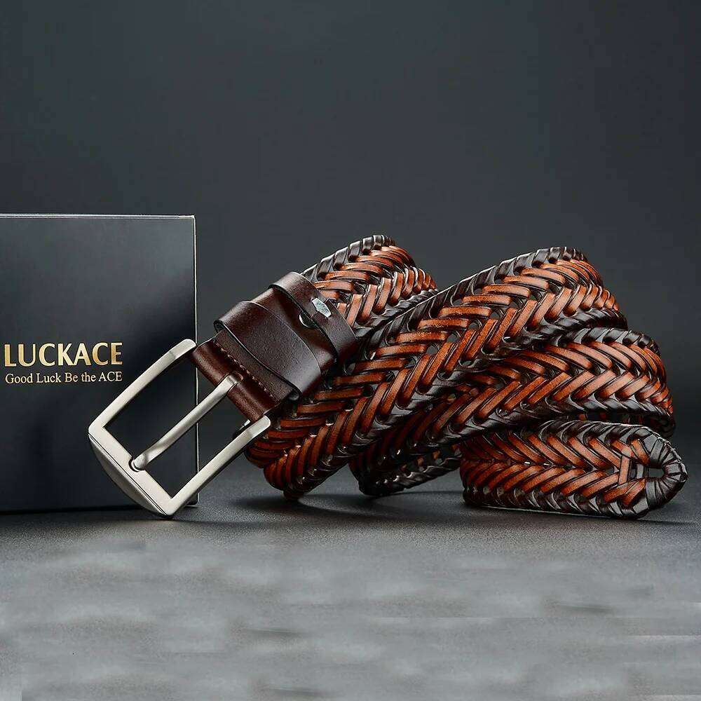 LUCKACE Genuine Leather Casual Men's Trendy Golf Belts Knitted Belt With Alloy Buckle Best Gift Choice for Boyfriend/Husban Y260225