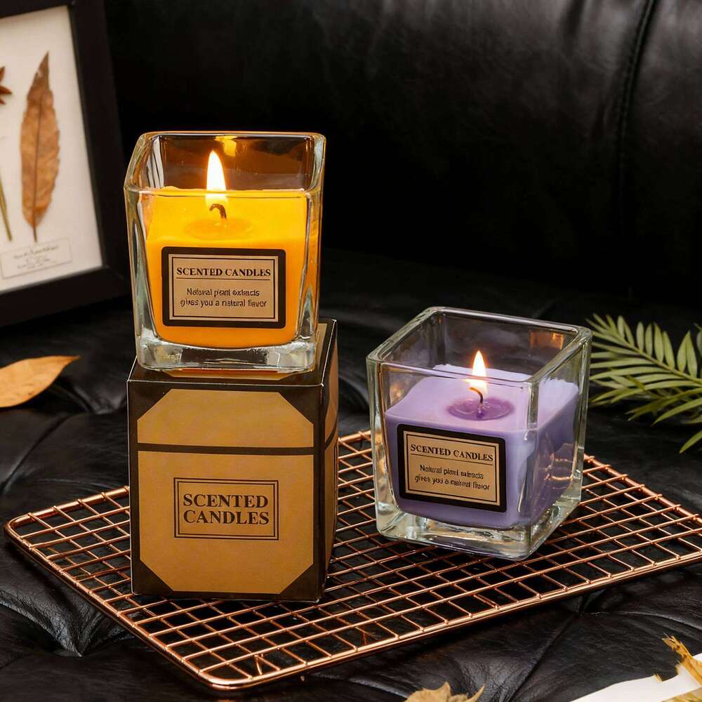 Scented Candle in Square Cup, Long Lasting Relaxing Aromatherapy, Cozy Home Decor Gift for Birthday Valentine, Modern Bedroom H260225