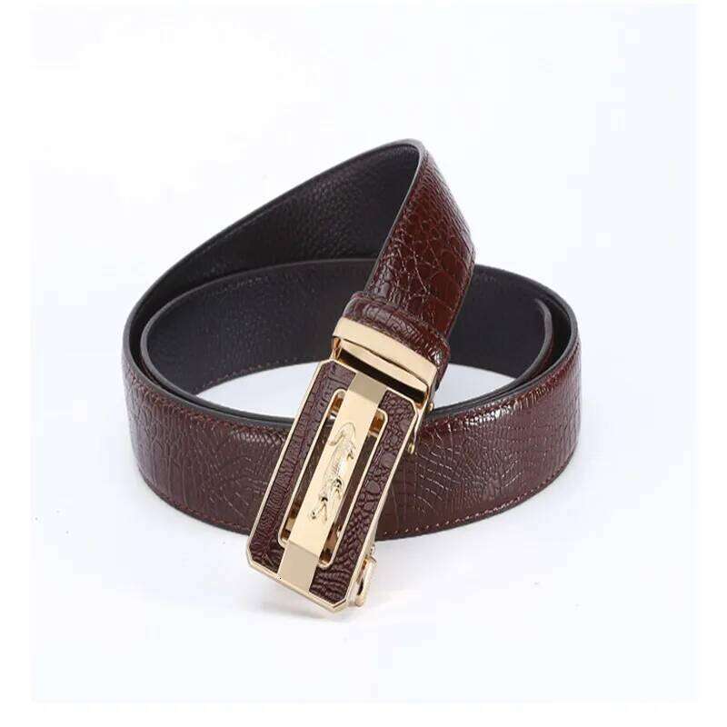 Famous Brand Business High Quality Genuine Leather Luxury Waist Strap Blue Male Automatic Buckle Jeans Belts for Men Y260225