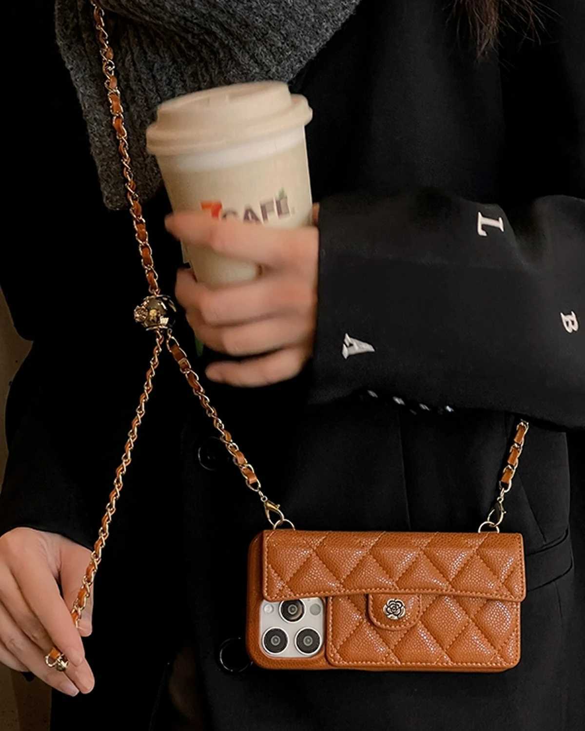 Quilted Phone Crossbody Bag with Adjustable Metal Ball Chain - All-Inclusive Protective Case with Card Holder for Women Daily UseT260225