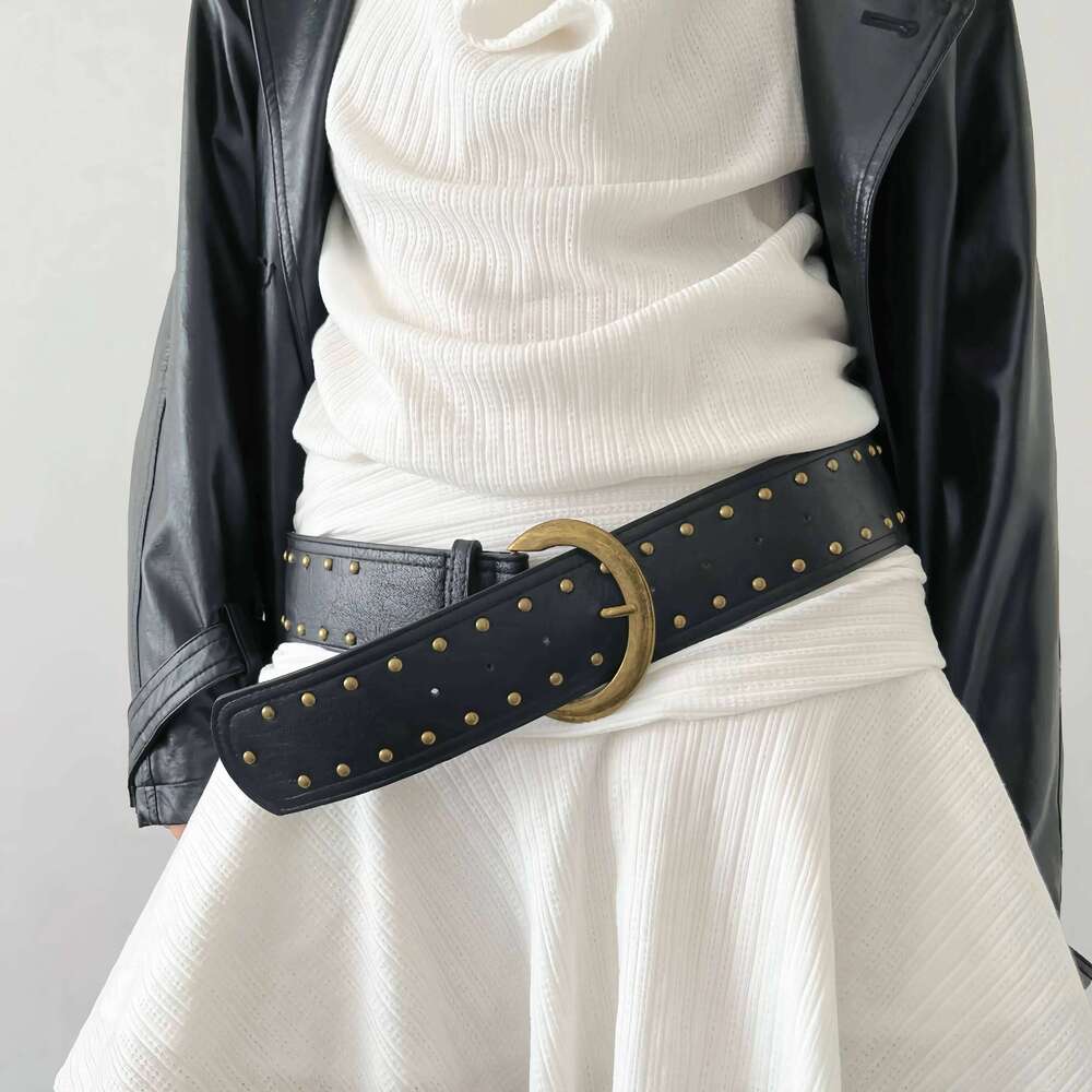New retro western style rivet wide version with skirt jeans belt, thin and versatile waist seal belt personality Y260225