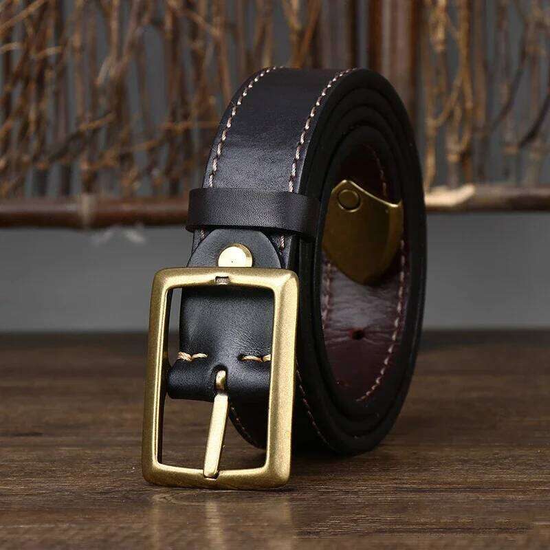 3.3CM Pure Cowhide High Quality Genuine Leather Belts for Men Women Strap Male Brass Buckle Jeans Cowboy Thickened Both Sides Y260225