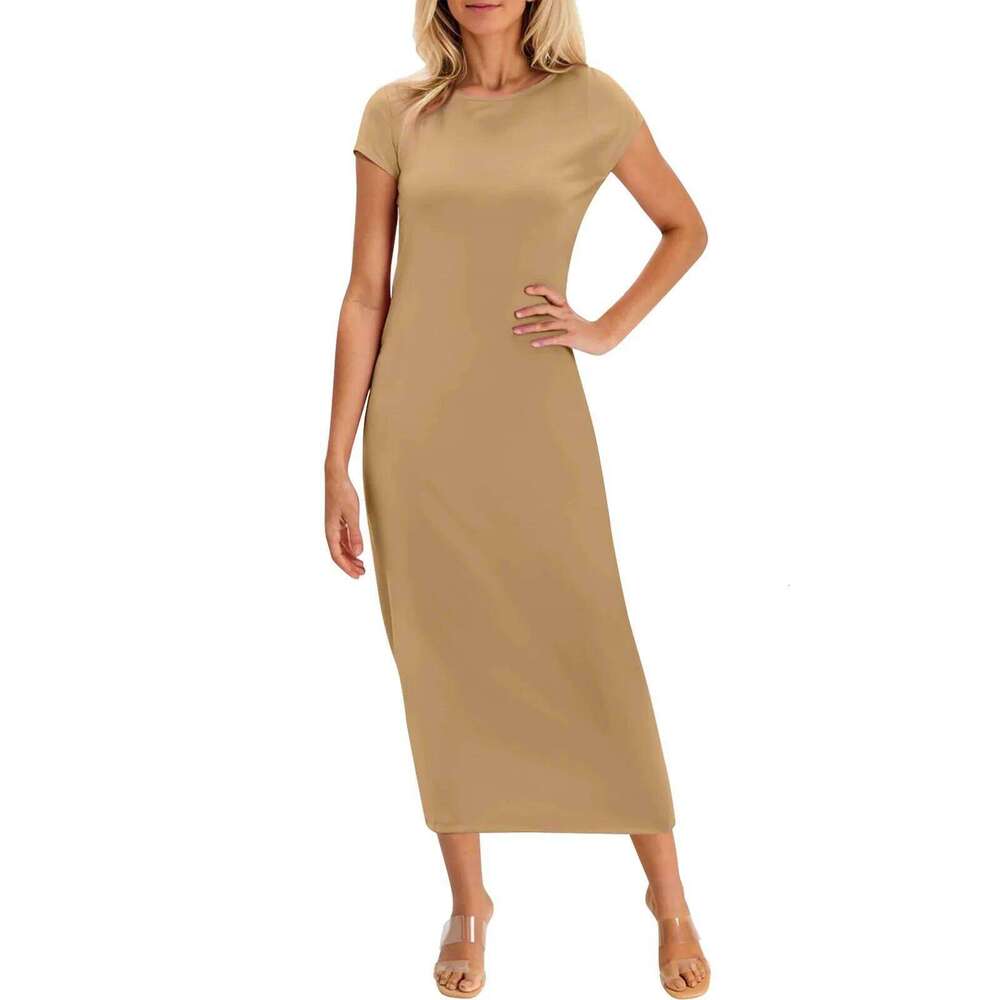 Women's Fashion Casual long dress Summer Dresses Solid Color Round Neck Short Sleeve Classic Dress Available in multiple colors XJ260225