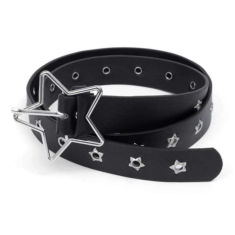 Star Eye Rivet Goth Double Pin Buckle Man/woman Fashion Casual Punk Style Pu Leather Waistband for Jeans Y2K Belt Y260225