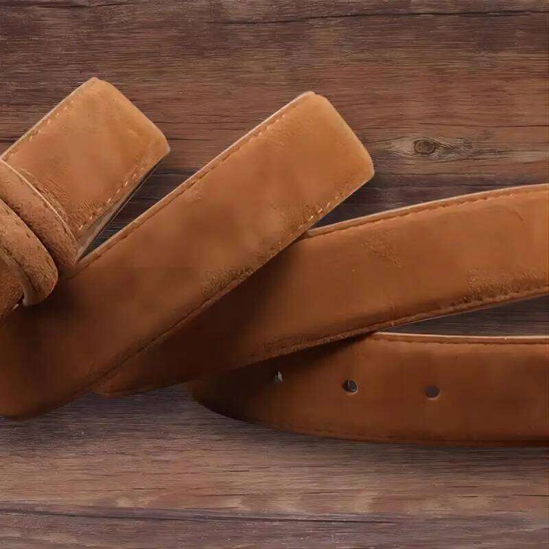 Sude Belt Cow For Man And Lady With Oxford Fabric Strap Genuine Leather Luxury Pin Buckle Blue Belts Y260225