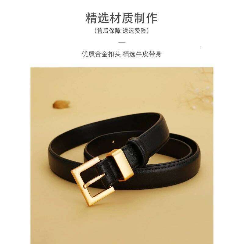Ladies leather cowhide versatile decoration for suit waist belt; retro simple high-end black ins style denim belt. Y260225