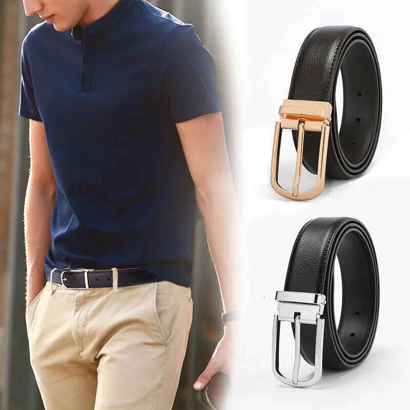 Genuine Leather Belt 3.1cm Buckle Pin 110-125cm For Men-INTL Y260225