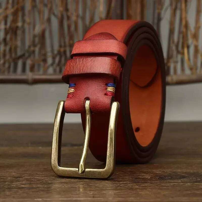3.8CM Thick Retro Cowboy Male Cowhide Cowskin Genuine Leather Heavy Copper Buckle Belt For Jeans Men Strap Waist Y260225