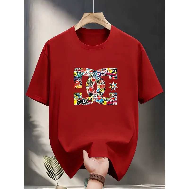 2025 Men's & Women's Sticker Collage Letter T-shirt Summer Casual Crew Neck TeeT260225