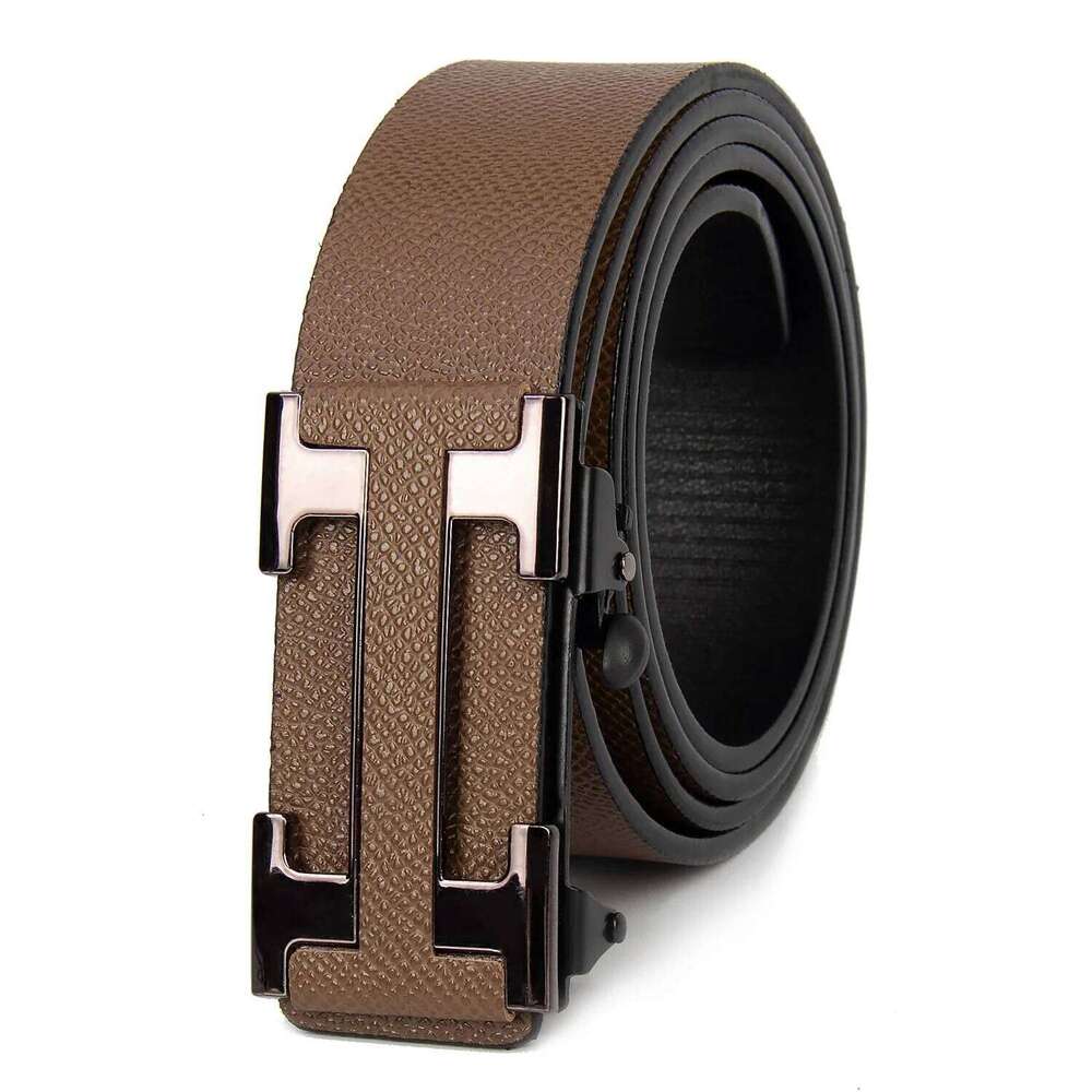 Famous-Style Men's Business Belt - Premium Durable Leather, Dark-Colored Metal Buckle, Luxurious Gift for Gifting Occasions Y260225
