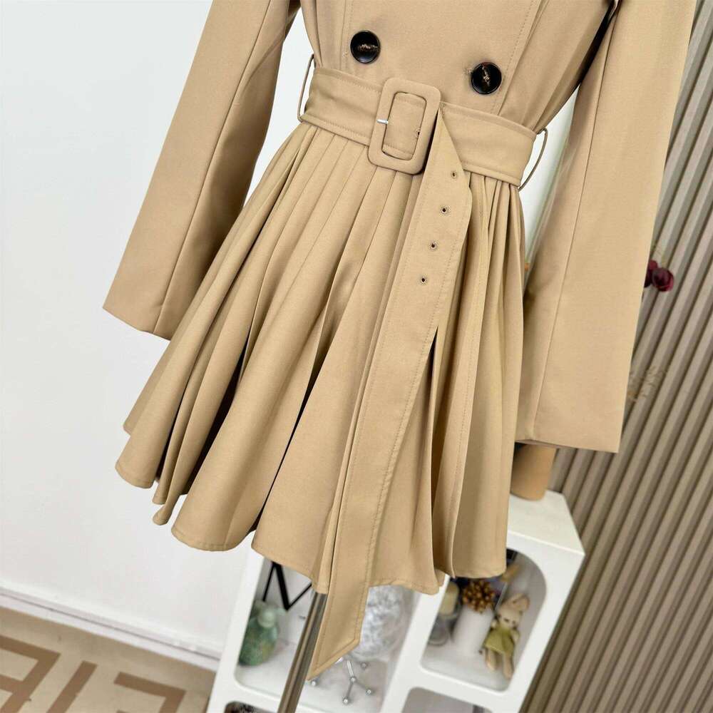 New Autumn Winter Women's Windbreaker Dress Mini Skirt Sleeve Empire Waistline Outerwear Female Long Coat N967 XJ260225