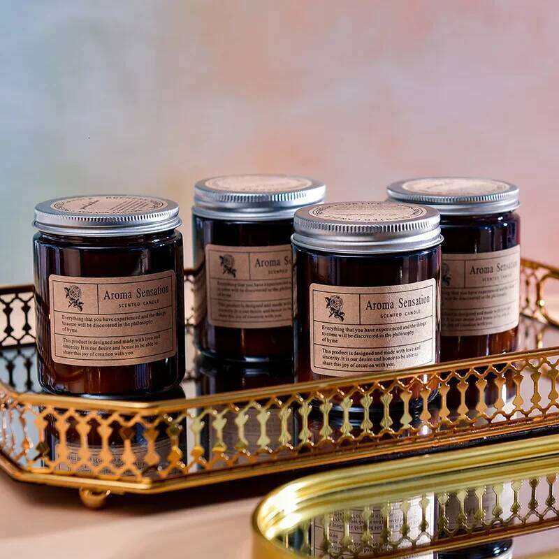 Brown Glass Cup Scented Candles Wedding Companion Gift Creative Fragrance Candle Smokeless Home Decoration m H260225