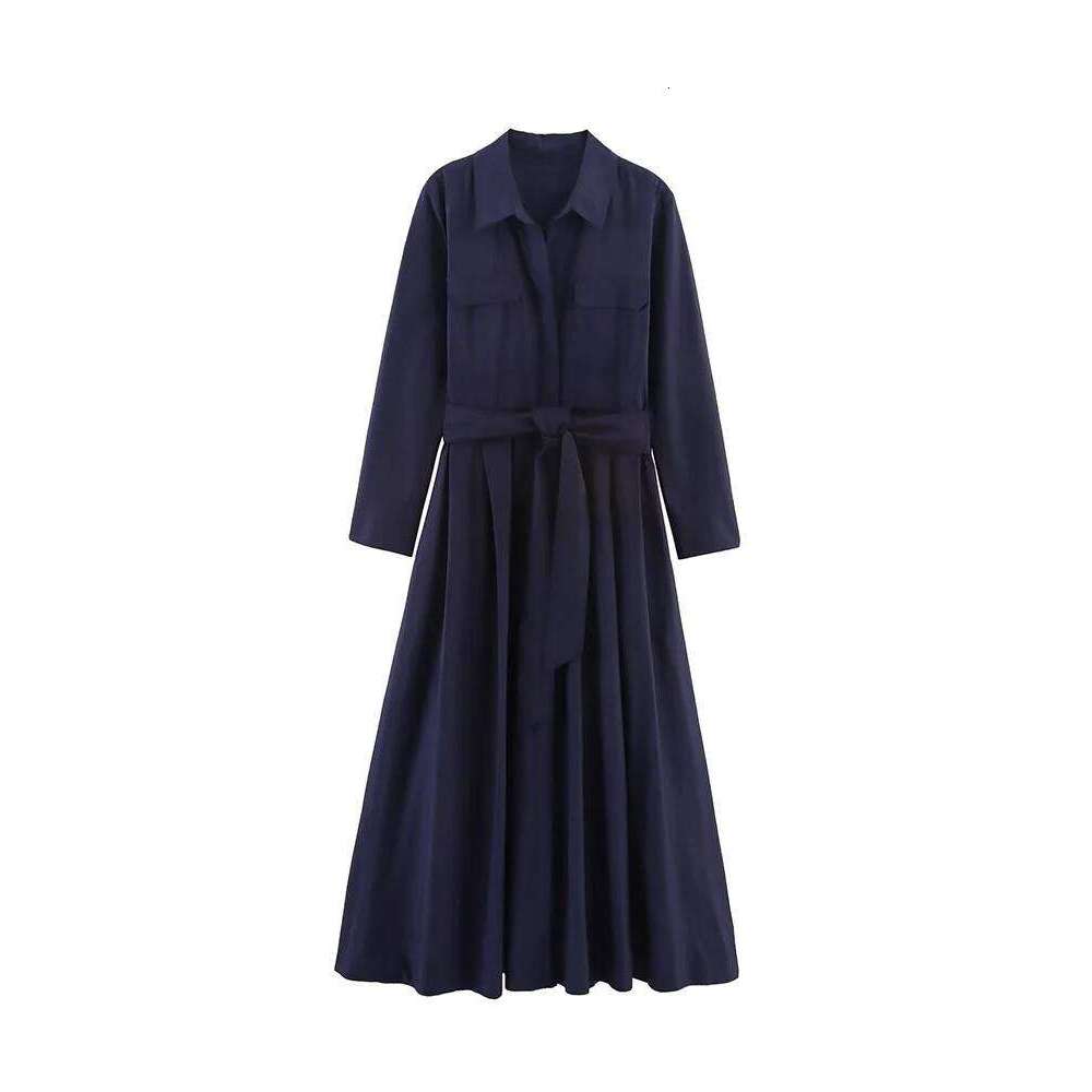 Women Long Sleeve Shirt With Belt Autumn 2025 Fashion Retro Elegant Luxury Button Midi Dresses OL Commuting Clothes XJ260225