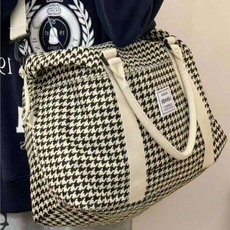 Fashion Houndstooth Handbag Women Lightweight Travel Large Capacity Shoulder Bags Ladies Versatile Classic Crossbody Luggage Bag Y260225